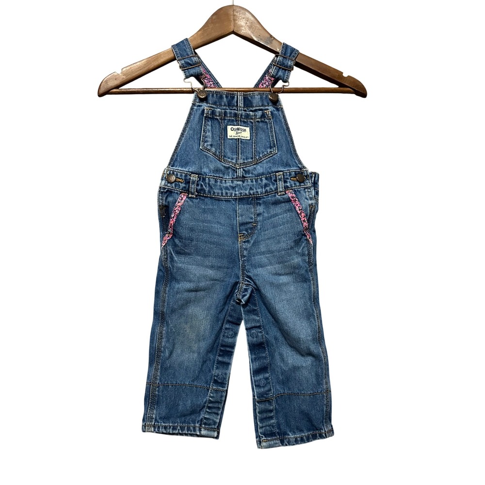 OshKosh B'gosh Denim Overalls Toddler Baby‎ Girls 18M Blue Floral Accents